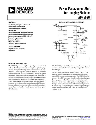 Analog Devices ADP5020 Power Management Unit Datasheet - cover page