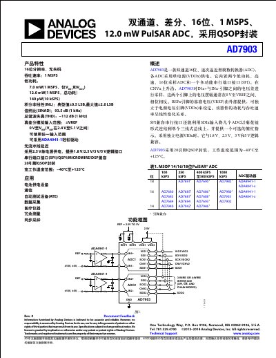Analog Devices AD7903 Dual-Channel 16-Bit ADC Datasheet - cover page