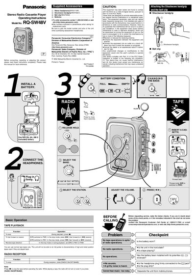 Panasonic RQ-SW48V Stereo Radio Cassette Player Operating Instructions - cover page