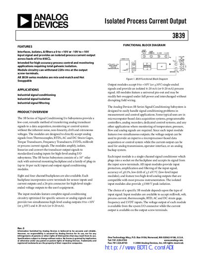 Analog Devices 3B39 Signal Conditioning Module Datasheet - cover page