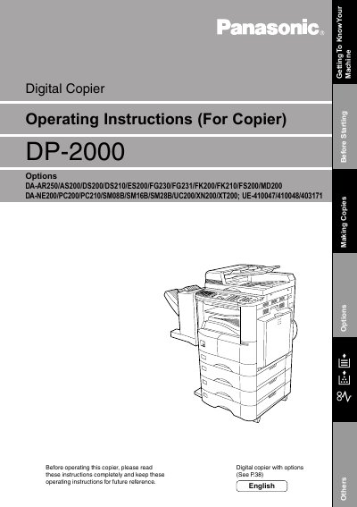 Panasonic DP-2000 Digital Copier Operating Instructions - cover page