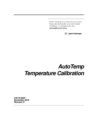 Agilent AutoTemp Temperature Calibration Service Manual 70-9037 - cover page