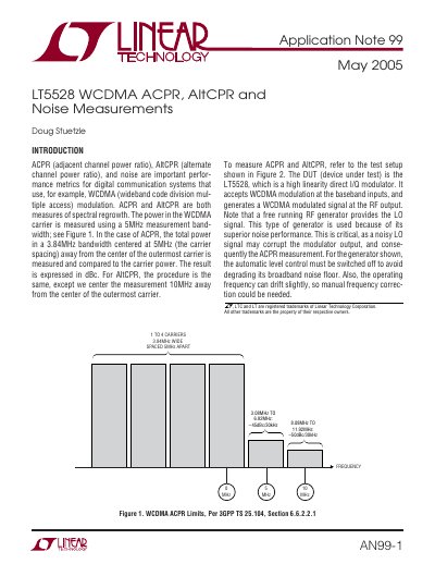 Linear Technology LT5528 WCDMA ACPR AltCPR and Noise Measurements Application Note 99 - cover page