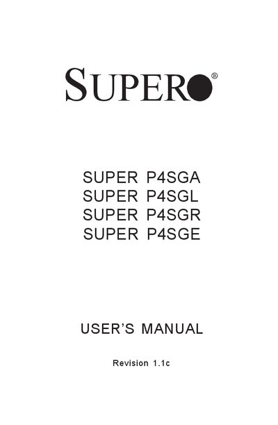 Supermicro P4SGA/P4SGL/P4SGR/P4SGE User Manual - cover page