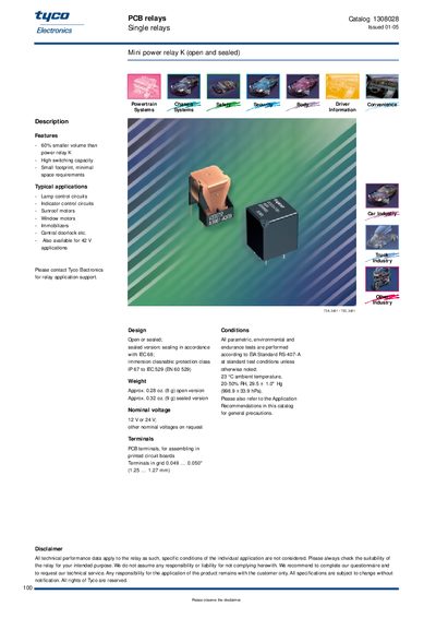 Tyco Mini Power Relay K Catalog - cover page