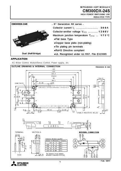 Mitsubishi Electric CM300DX-24S IGBT Module Datasheet - cover page