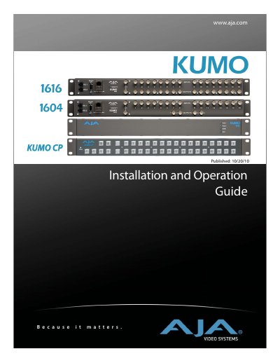 AJA KUMO CP Installation and Operation Guide - cover page