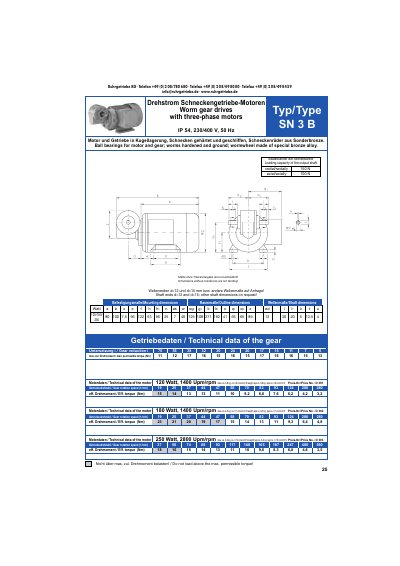 Ruhrgetriebe SN 3 B Worm Gear Drive Datasheet - cover page