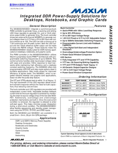 MAXIM MAX8550/MAX8551 Integrated DDR Power-Supply Solutions Datasheet - cover page