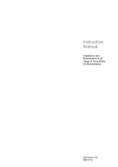 Kistler B06.017e-01.99 Force Plate Installation and Maintenance Manual - cover page