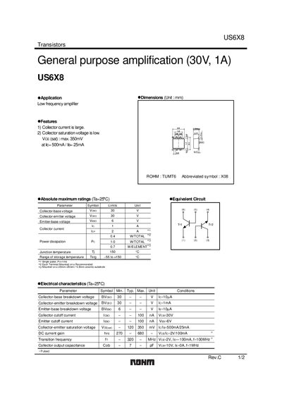 ROHM US6X8 Transistor Datasheet - cover page