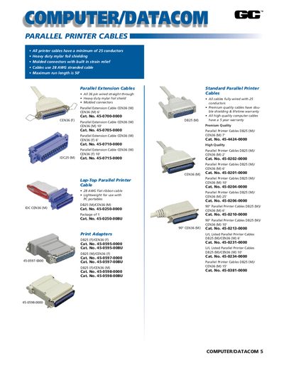 Computer/Datacom Parallel Printer Cables Product Leaflet - cover page