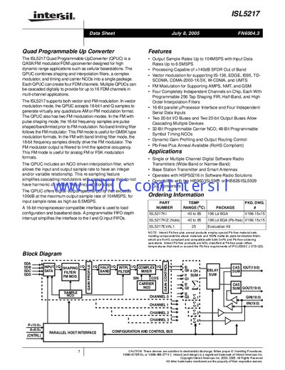 Intersil ISL5217 Quad Programmable Up Converter Datasheet - cover page