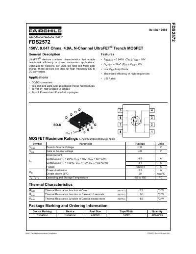 Fairchild FDS2572 N-Channel MOSFET Datasheet - cover page