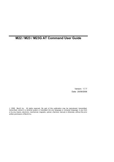 BenQ M22/M23/M23G AT Command User Guide - cover page