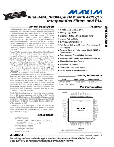 Maxim MAX5856A Dual 8‑Bit 300Msps DAC Datasheet - cover page