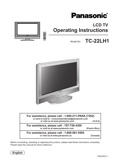 Panasonic TC-22LH1 LCD TV Operating Instructions - cover page