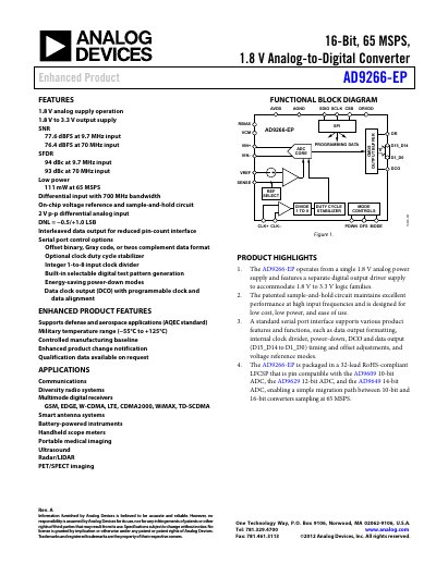 Analog Devices AD9266-EP 16-Bit ADC Datasheet