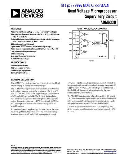 Analog Devices ADM6339 Supervisory Circuit Datasheet - cover page