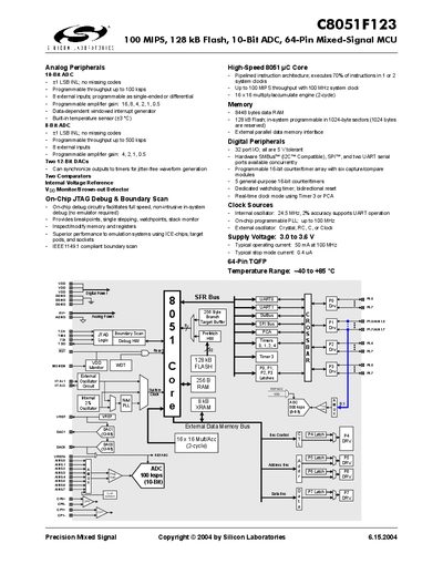 SILICON LABORATORIES C8051F123 100 MIPS 128 kB Flash 10-Bit ADC 64-Pin Mixed-Signal MCU handbook - cover page