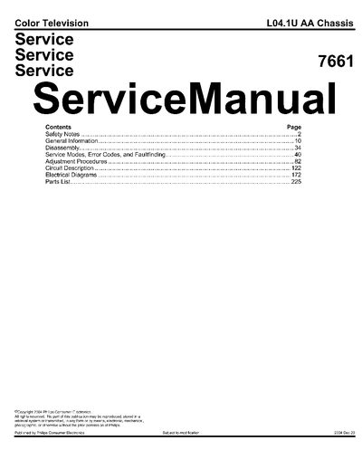 Philips 7661 Color Television Service Manual - cover page