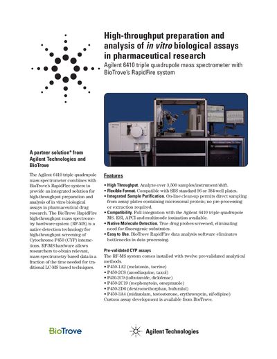 Agilent 6410 Triple Quadrupole Mass Spectrometer with BioTrove RapidFire System Product Leaflet