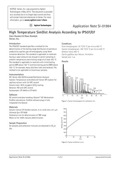 Agilent High Temperature SimDist Analysis According to IP507/07 - cover page