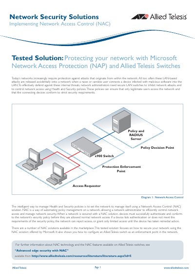 Allied Telesis NAC Implementation Tested Solution Manual - cover page