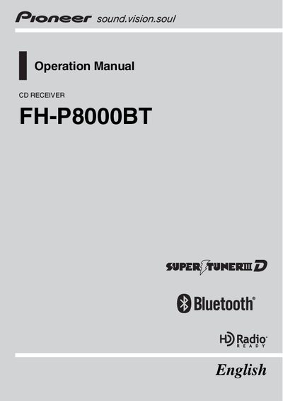 Pioneer FH-P8000BT CD Receiver Operation Manual - cover page