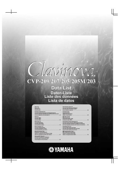 Yamaha CVP-209/207/205/203 Voice and Data List - cover page