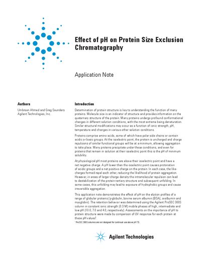Agilent Effect of pH on Protein Size Exclusion Chromatography Application Note - cover page