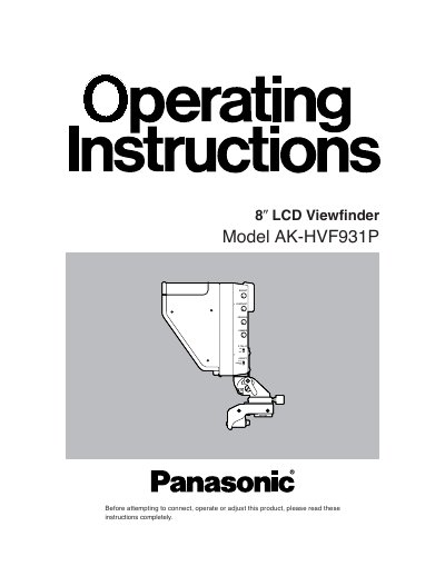 Panasonic AK-HVF931P LCD Viewfinder Operating Instructions - cover page