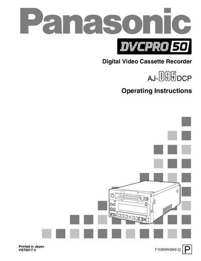 Panasonic AJ-D95DCP Digital Video Cassette Recorder Operating Instructions - cover page