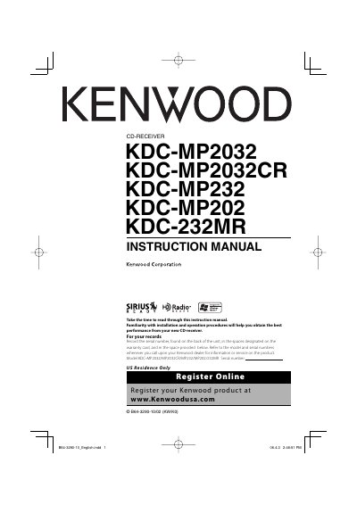 Kenwood KDC-MP2032 CD Receiver User Manual - cover page