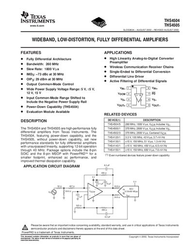 Texas Instruments THS4504/THS4505 Datasheet - cover page