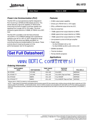 Intersil ISL1572 Datasheet - cover page