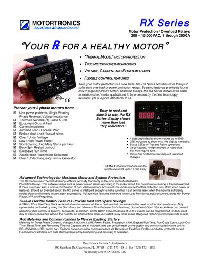 Motortronics RX Series Motor Protection Overload Relays Product Leaflet - cover page