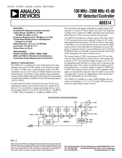 Analog Devices AD8314 Datasheet - cover page