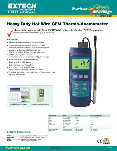EXTECH Heavy Duty Hot Wire CFM Thermo-Anemometer 380340 handbook - cover page