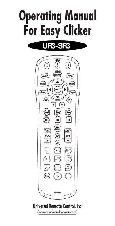 Universal Remote Control UR3-SR3 Remote Control Operating Manual