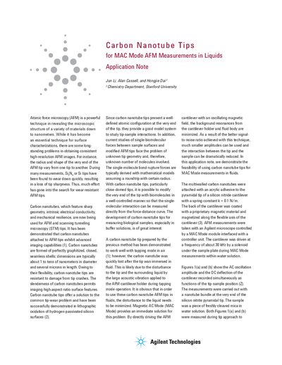 Agilent Carbon Nanotube Tips for MAC Mode AFM Application Note - cover page