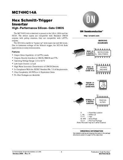 ON Semiconductor MC74HC14A Datasheet - cover page