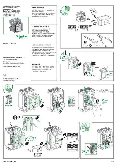 Schneider Electric Compact NSX100-630, FPower NSX/GV7, Compact NSJ, EasyPact CVS100-630 Installation Guide - cover page