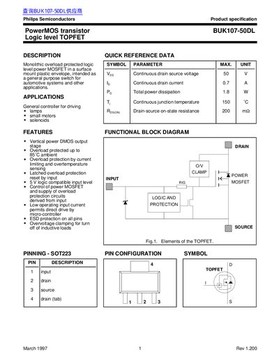 Philips BUK107-50DL PowerMOS Transistor Datasheet - cover page