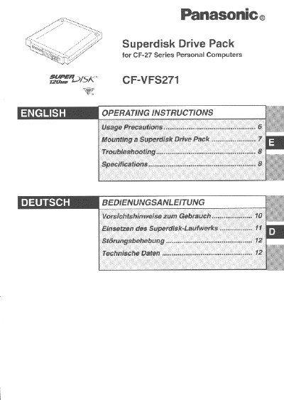 Panasonic CF-VFS271 Superdisk Drive Pack Operating Instructions - cover page