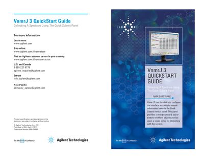 Agilent VnmrJ 3 Quick Start Guide: Collecting A Spectrum Using The Quick Submit Panel - cover page