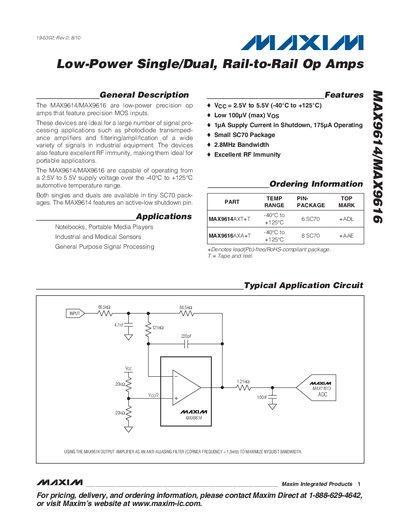 Maxim MAX9614/MAX9616 Op Amp Datasheet - cover page