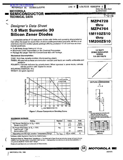 MOTOROLA MZP4728 thru MZP4764 1M110ZS10 thru 1M200ZS10 handbook(1) - cover page