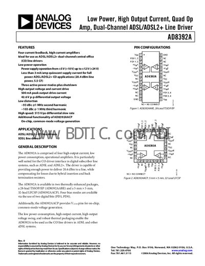 Analog Devices AD8392A Datasheet - cover page