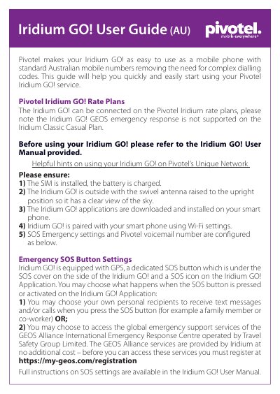 Pivotel Iridium GO! User Guide